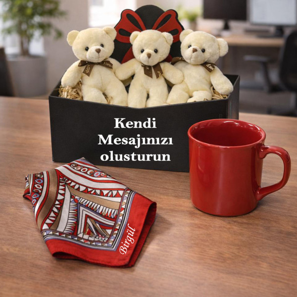İsme Özel 400 ML Dereceli Termos – Kişiye özel Mesajlı Ahşap Ayıcık Kutusu –Kişiye özel İsimli Şık Fular