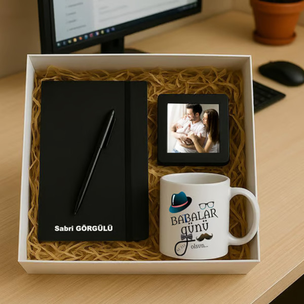 Babalar Günü Kişiye özel defter kalem fotoğraf kupa hediye seti