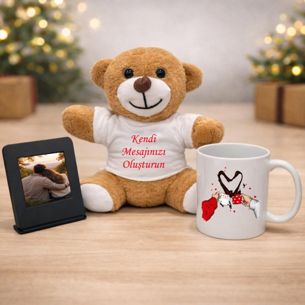 Kişiye Özel Peluş Ayıcık &amp; Fotoğraf Çerçevesi &amp; Seramik Kupa Hediye Seti
