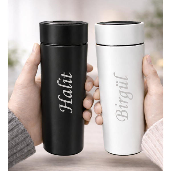 Kişiye Özel Dereceli Termos 500 ml 2 Adet Siyah-Beyaz